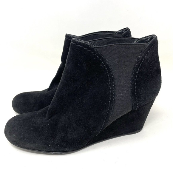 Stuart Weitzman Black Suede Platform Wedge Heel Ankle Boot Size 8 ½ - Picture 4 of 10